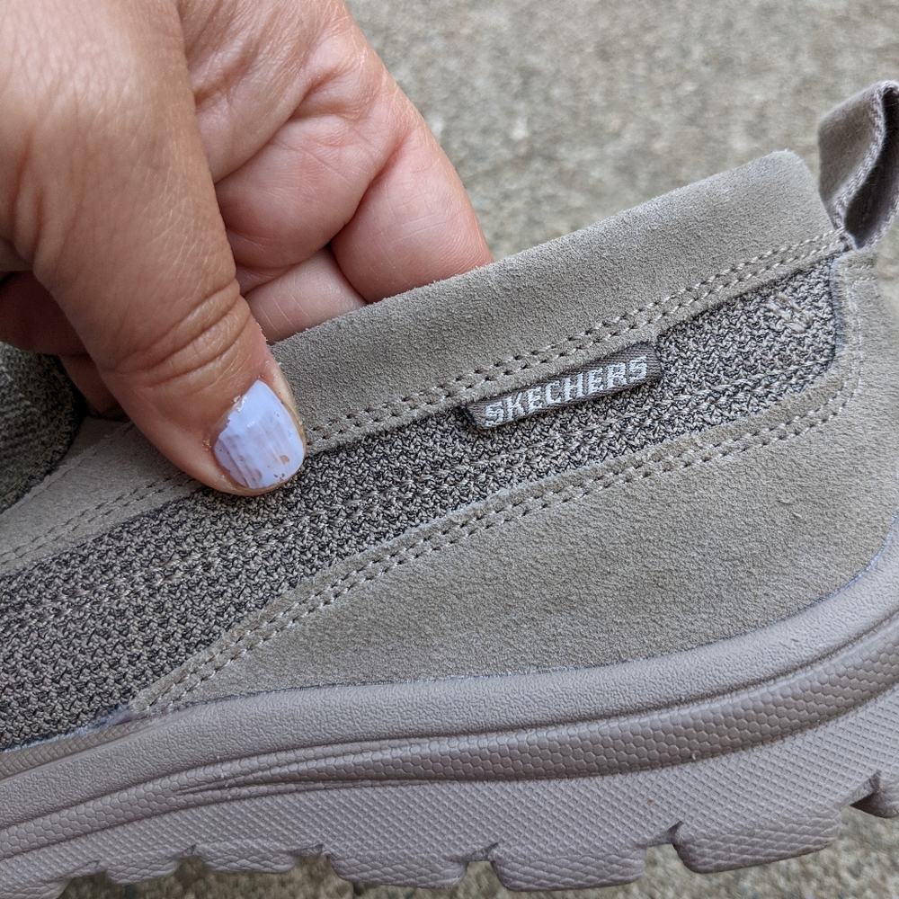 Skechers Taupe Beige Memory Foam Slip On Shoes 13 - image 5